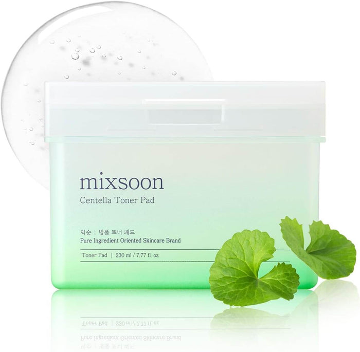 MIXSOON Bottle Grass Toner Pad packaging with green leaves and pad texture in the background