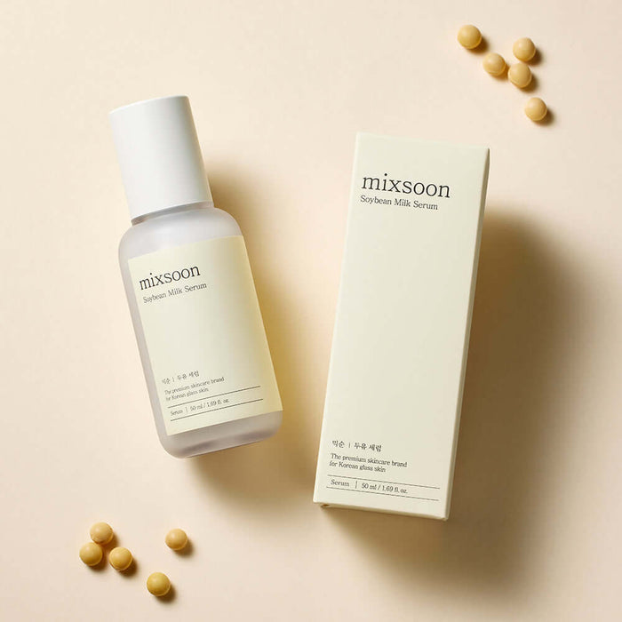 MIXSOON Soybean Milk Serum 50ml bottle and packaging with soybeans