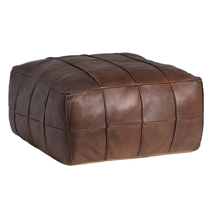 Moroccan Leather Floor Cushion / Ottoman - MOSAIC Design - Squares - Brown