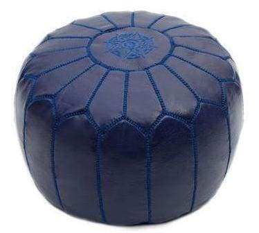 Moroccan Leather Pouf - Dark Blue - Moroccan Corridor
