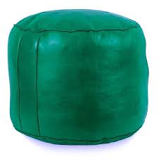 Moroccan Leather Ottoman - Green Tabouret Pouf