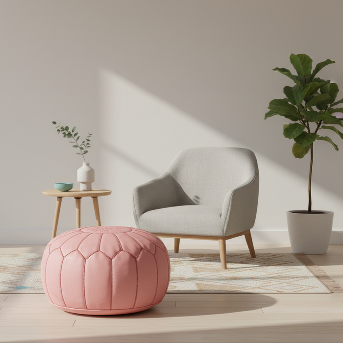 Moroccan Leather Ottoman Banner - Pink