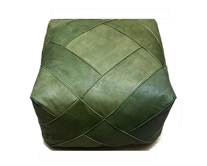 Moroccan Leather Ottoman - ZIGZAG Design - Green