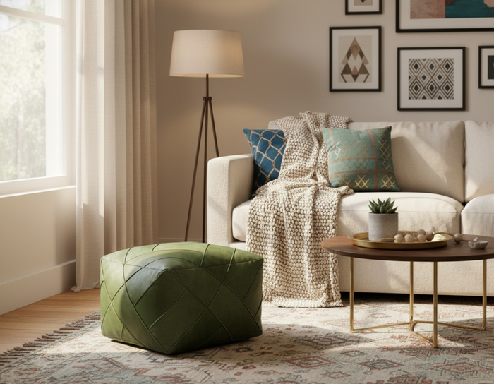 Moroccan Leather Ottoman Living Room Banner