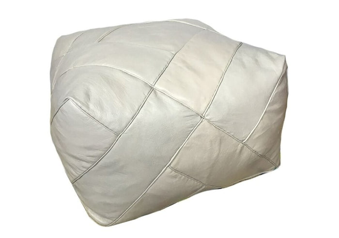 Moroccan Leather Ottoman - ZIGZAG Design - White - ZigZag | Corridor®