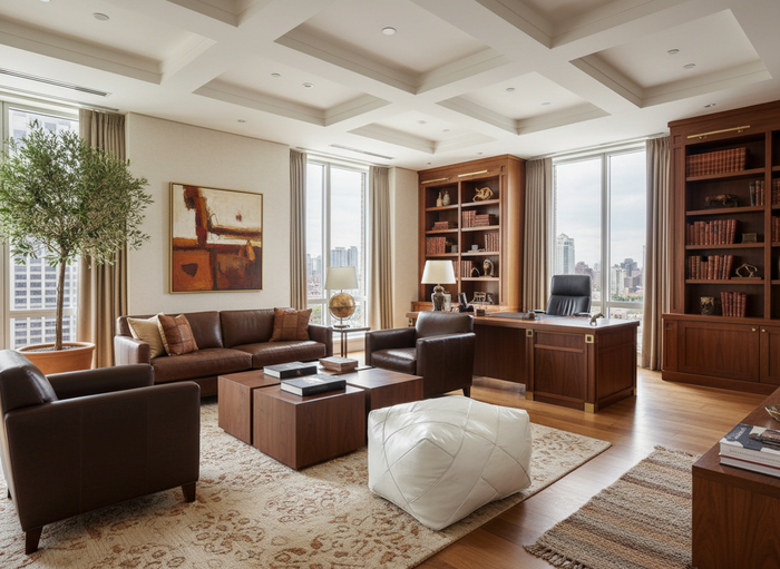 Moroccan Leather Ottoman in Luxurious Office