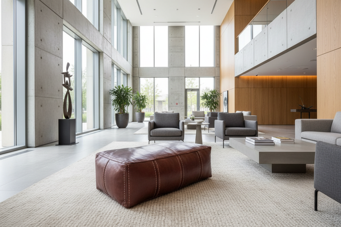 Moroccan Leather Pouf with Deep Shiny Brown