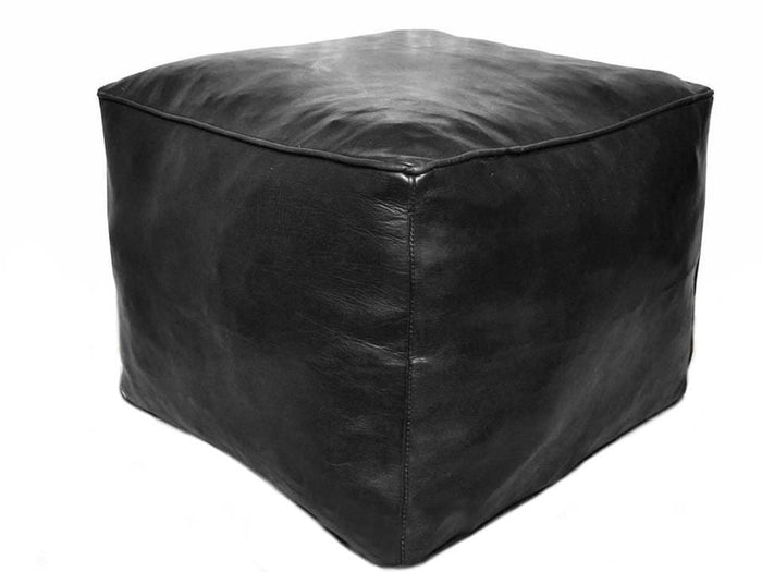Moroccan Leather Pouf / Ottoman - Square - Black - Sylia - Moroccan Corridor