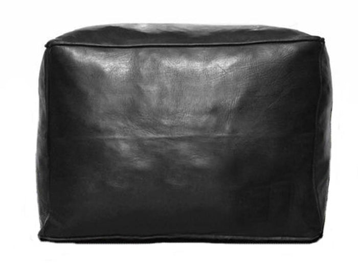 Moroccan Leather Pouf / Ottoman - Square - Black - Sylia - by Moroccan Corridor