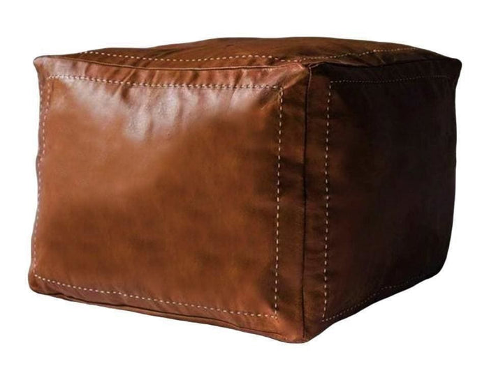 Moroccan Leather Pouf / Ottoman - Square - Brown Caramel - Salwa - Moroccan Corridor