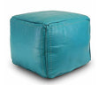 Moroccan Leather Pouf / Ottoman - Square - Turquoise - Salwa