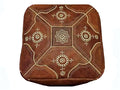 Moroccan Leather Tile Ottoman - Square - Tan