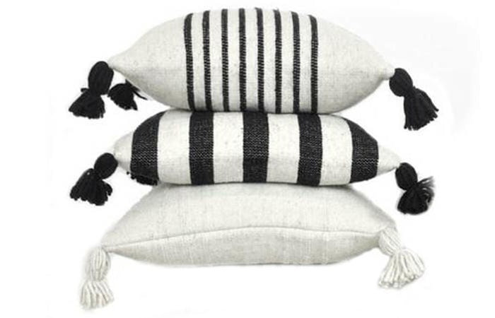 Moroccan Pom Pillow - Square - Bundle of 3 Covers - Marrakesh - White & Black