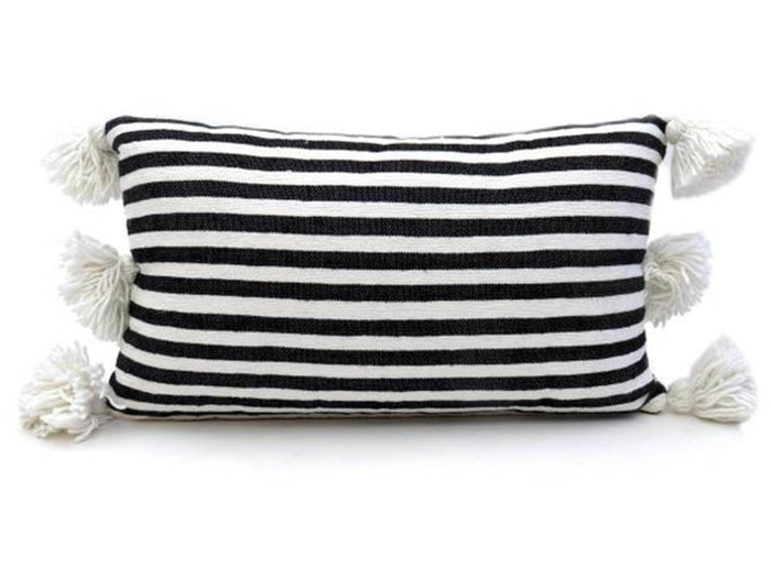 Moroccan PomPom Lumbar Pillow - Zebra Print