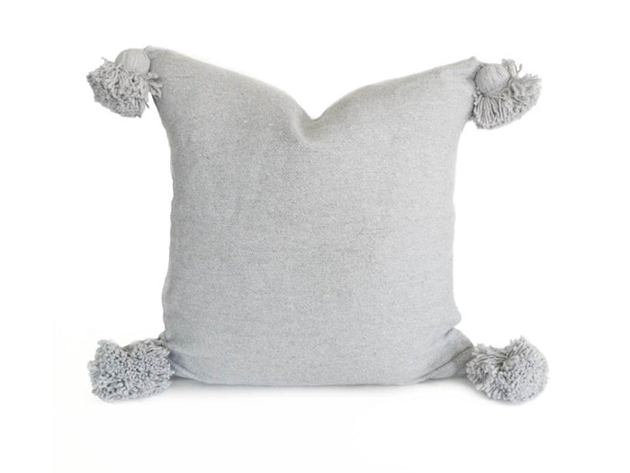 Moroccan PomPom Pillow Cover - Grey