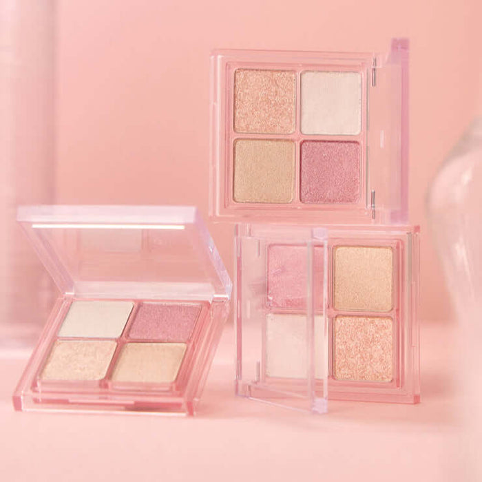 MUDE Full bloom Glow Palette showcasing vibrant shades on a pink background.
