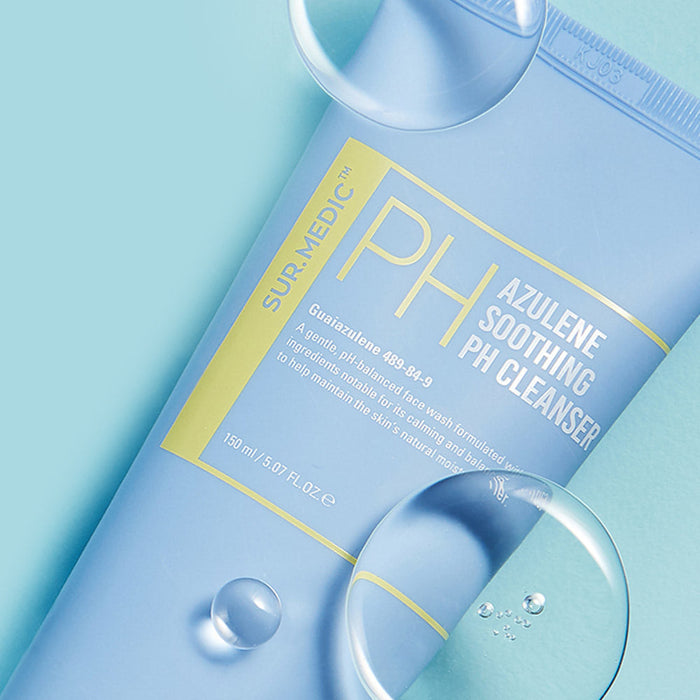 NEOGEN Azulene Soothing Midly Acidic Cleanser 150ml with bubbles on light blue background