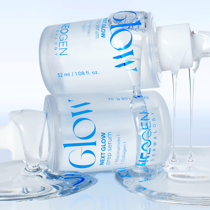 NEOGEN Next Glow Prep Serum 32ml bottle with serum texture, perfect for skincare routine.