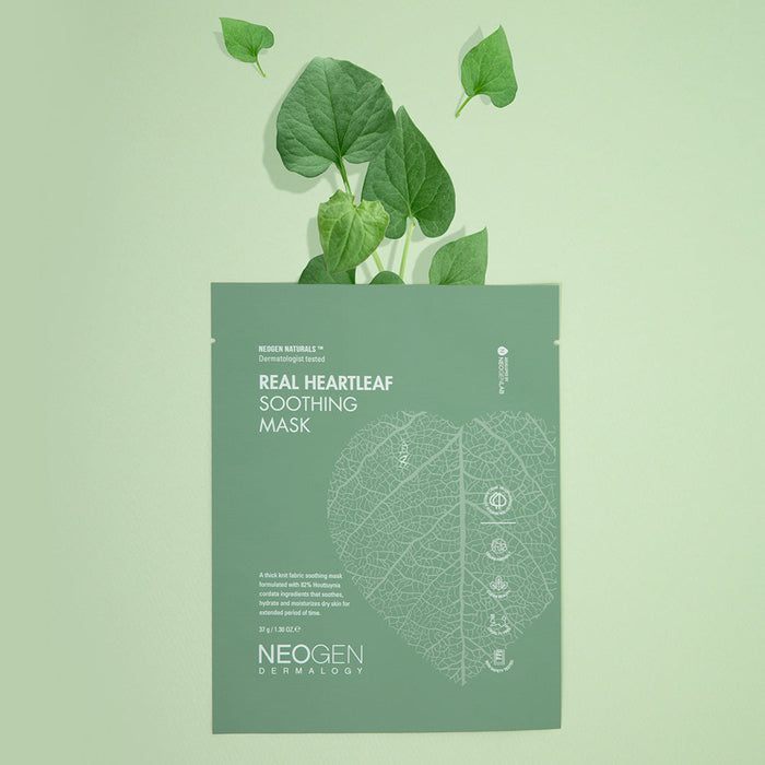 NEOGEN Real Heartleaf Soothing Mask 5 Packs with heartleaf design on green packaging