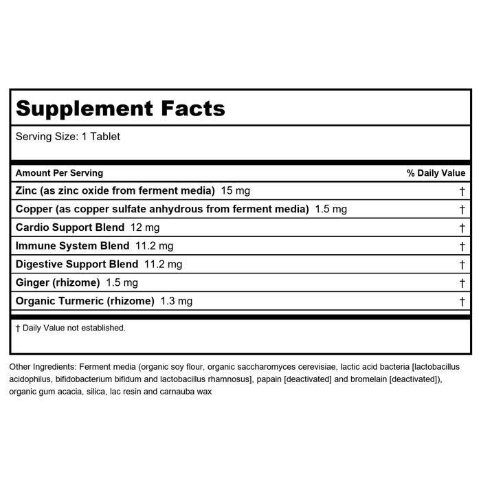 New Chapter Fermented Zinc Complex 60 Tablets - Supplement Facts panel
