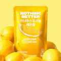 NOTHING BETTER Inner Juice 100% Lemon Cleanse Juice 100ml (X24) package with fresh lemons on a vibrant yellow background