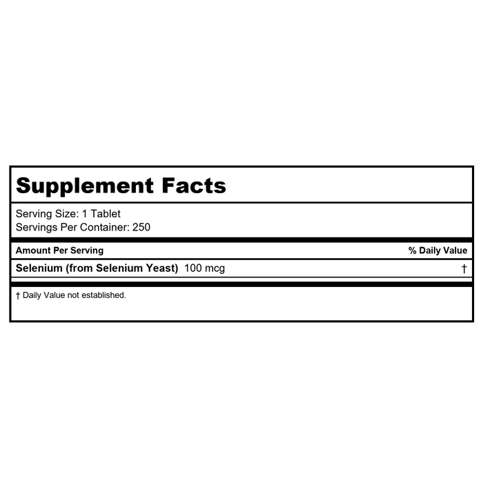 Now Foods Selenium 100 mcg 250 Tablets - 1482 - Supplement Facts panel