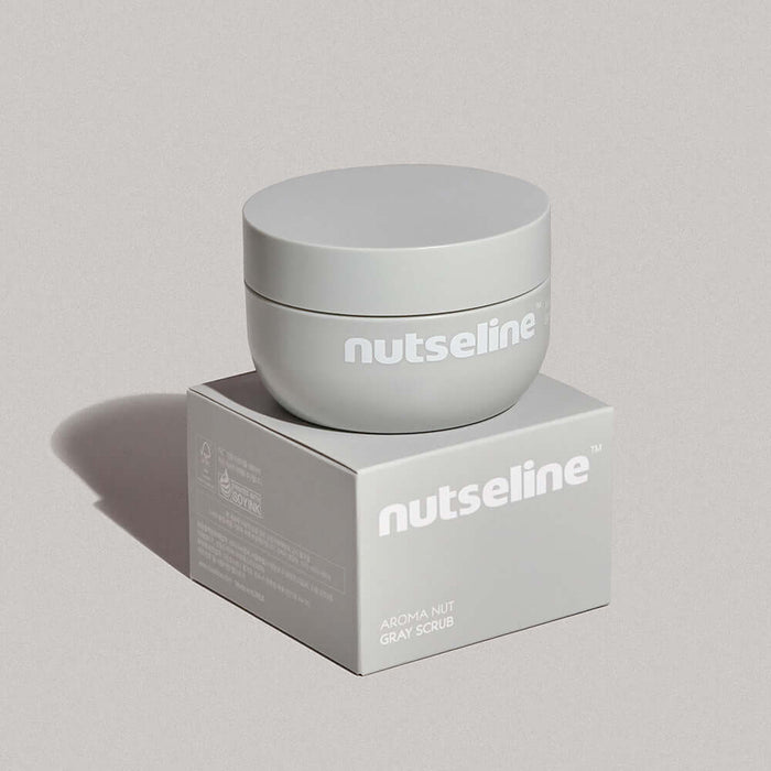 NUTSELINE Aroma Nut Gray Body Scrub 200g container on box