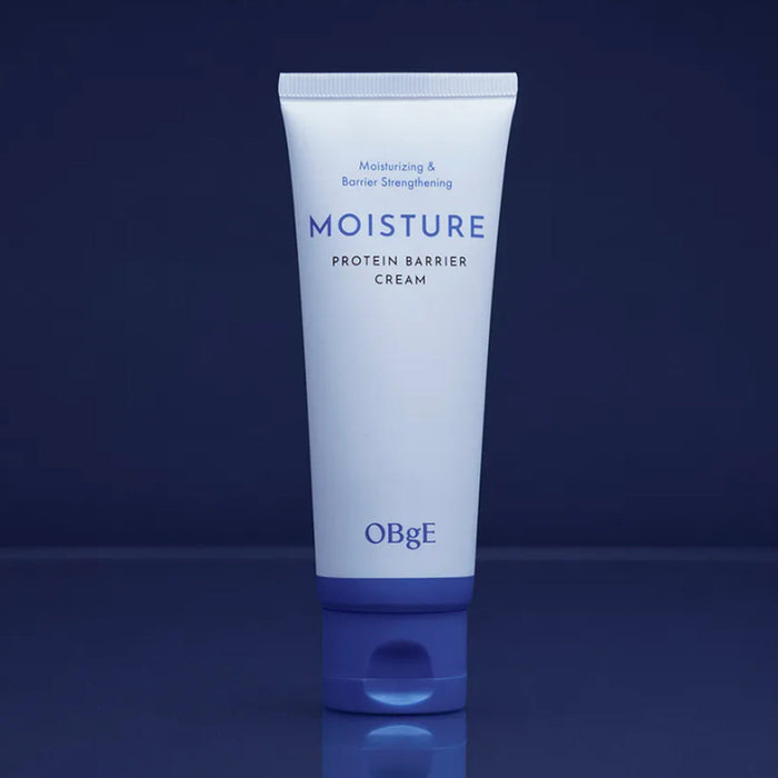 OBGE Moisture Protein Barrier Cream 150ml tube on dark blue background - Gentleman Korea Korean skincare for men, moisturising barrier cream