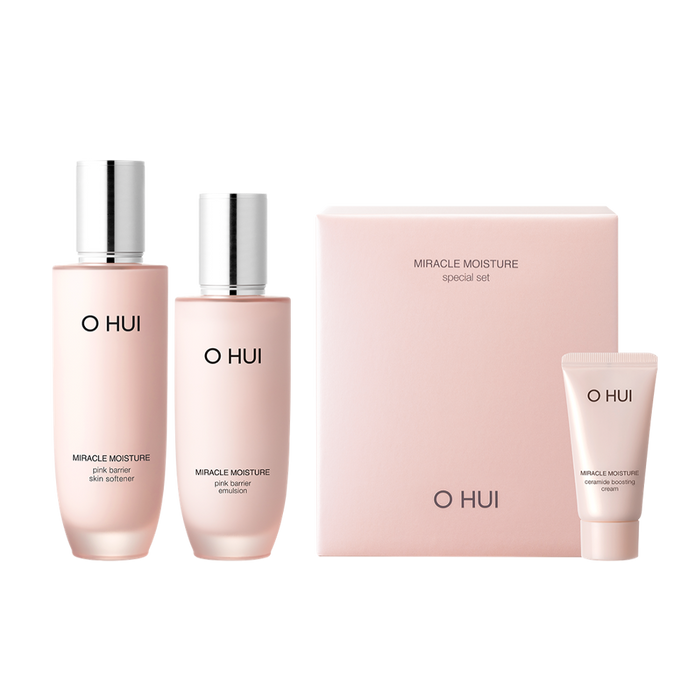 OHUI Miracle Moisture Pink Barrier Basic set (Softener, Cream, Emulsion) | Kool Seoul