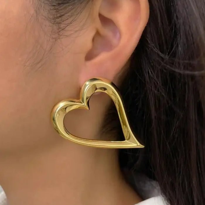 Trendy Open Heart Statement Earrings – Gold Finish for a Classy Look - BELARIC