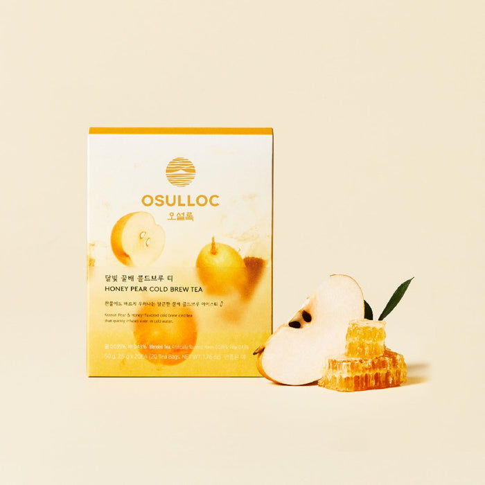 OSULLOC Moonlight Honey Pear Cold Brew Tea 20 P package with honeycomb and pear slices on a light background.