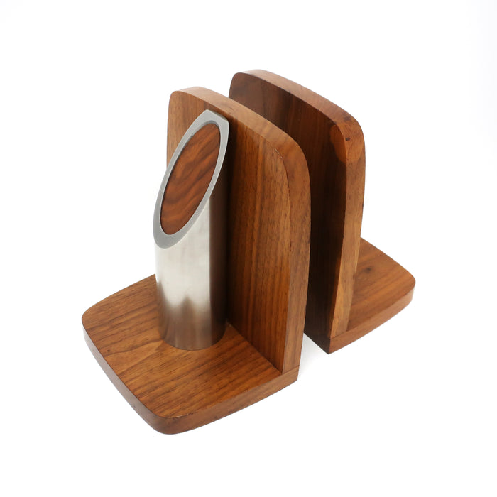 Pair of Art Deco Walnut and Polished Aluminum Bookends