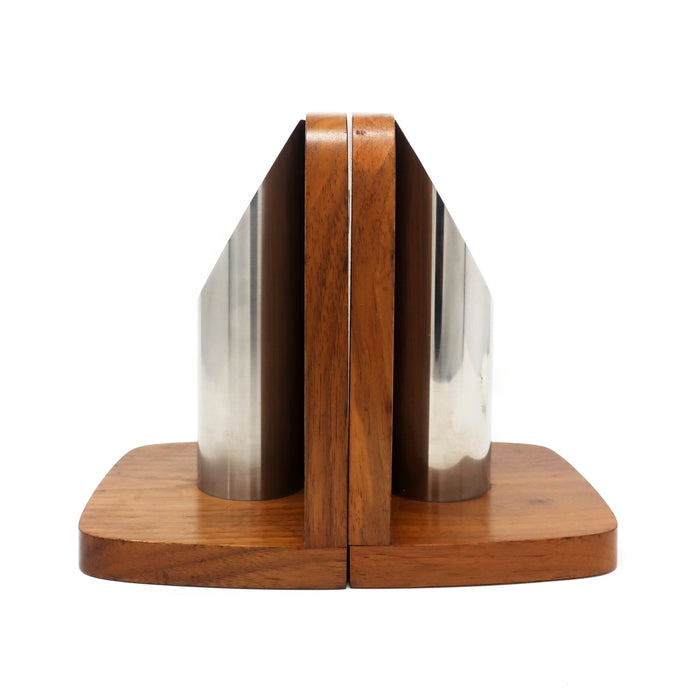 Pair of Art Deco Walnut and Polished Aluminum Bookends