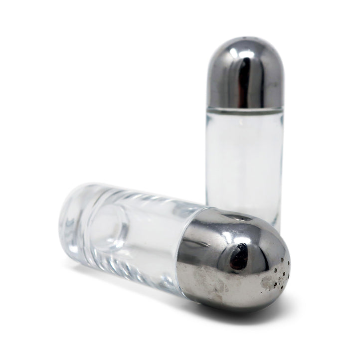 Pair of Stainless Steel and Glass Salt and Pepper Shakers by Ettore Sottsass for Alessi