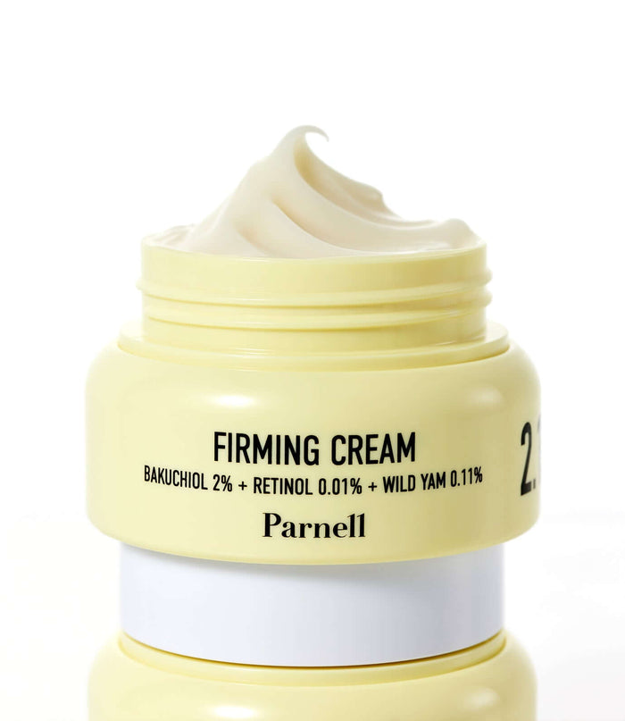 PARNELL Bakuchiol Retinol Wild Yam Firming Cream 50ml in open jar showing cream texture