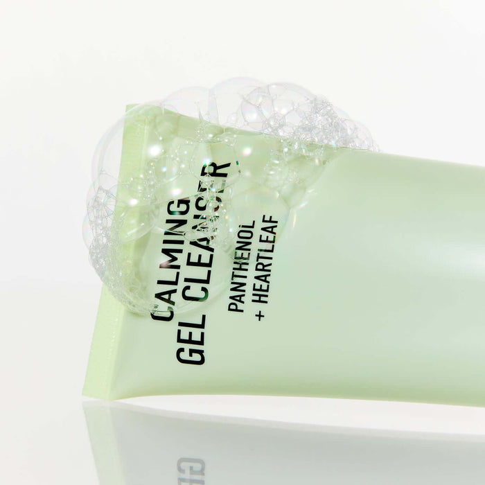 PARNELL Panthenol Heartleaf Calming Gel Cleanser 180ml with foam bubbles on tube.
