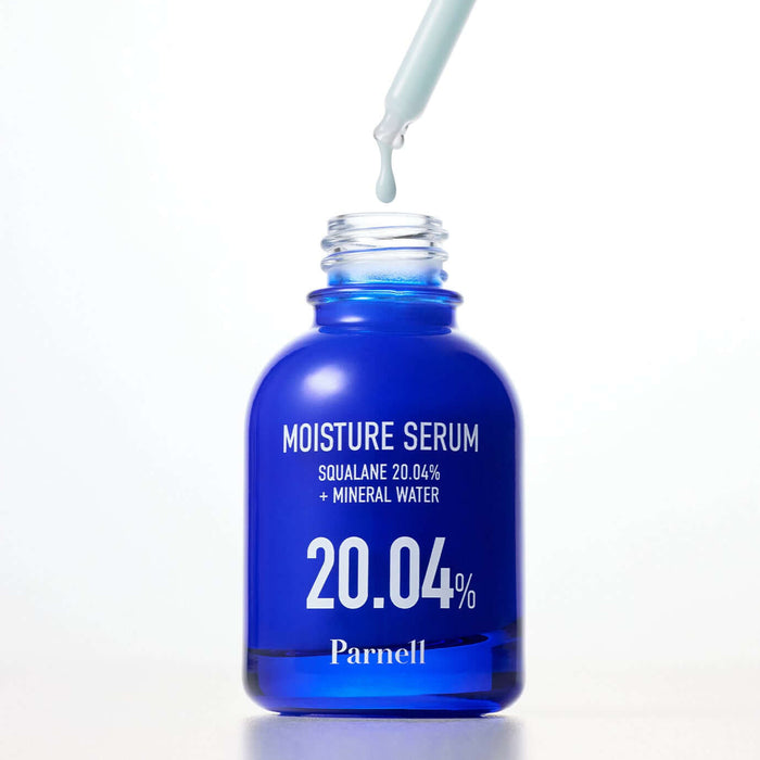 PARNELL Squalane 20.04 Mineral Water Moisture Serum 30ml bottle with dropper showing serum texture