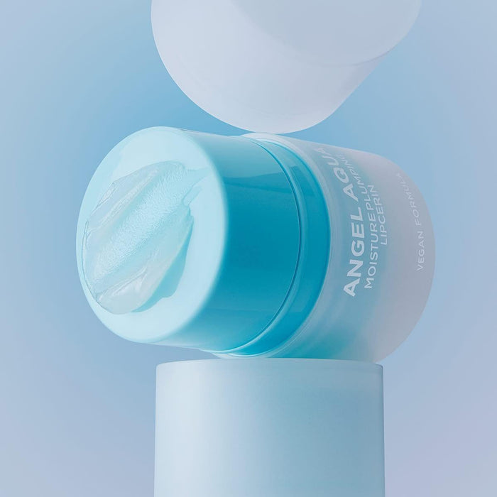 PASSION&BEYOND Angel Aqua Moisture Plumping Lipcarin 15ml product packaging on display with blue background.