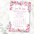 calendar style wedding save the dates blush pink flower theme