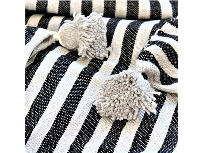 Moroccan Pom Pom Blanket - Zebra Print