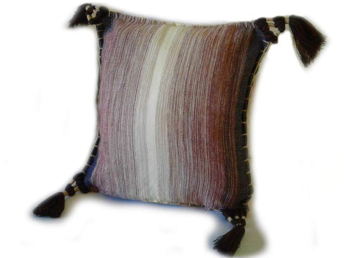 Pompom Cushion Cover | Brown And White - L - Handwoven Cushion Covers | Moroccan Corridor