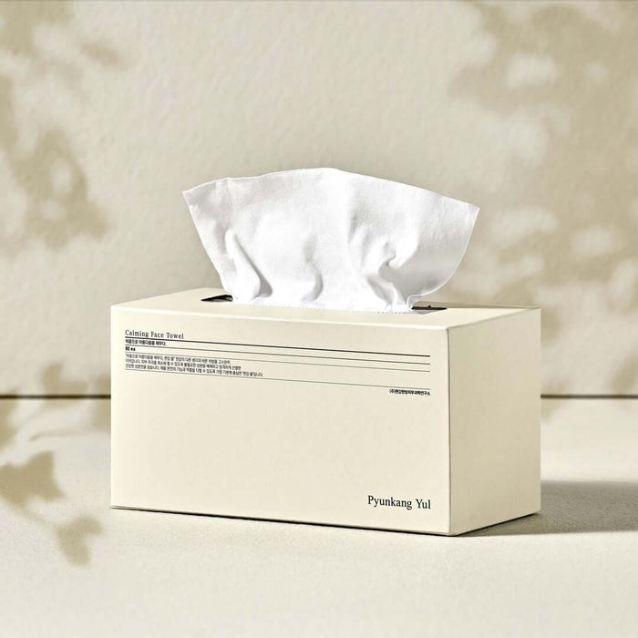 Box of PYUNKANG YUL Calming Face Towels 80 Pieces on a neutral background