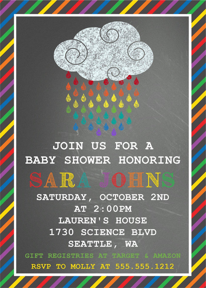 rainbow baby shower invitations colorful raindrop cloud design