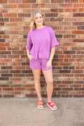 Raised Ribbed SS Tee & Short Set Light Plum
