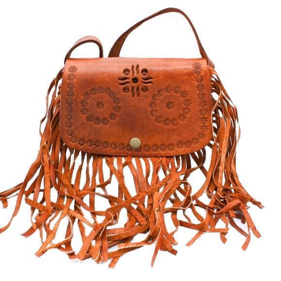 Rebel Fringe Leather Purse - Brown Caramel - Moroccan Corridor
