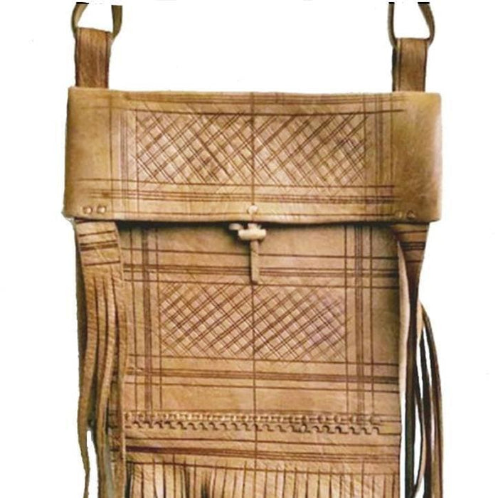 Tuareg Leather Messenger/Crossbody Bag - Tan - Embossed - Simple - Moroccan Corridor