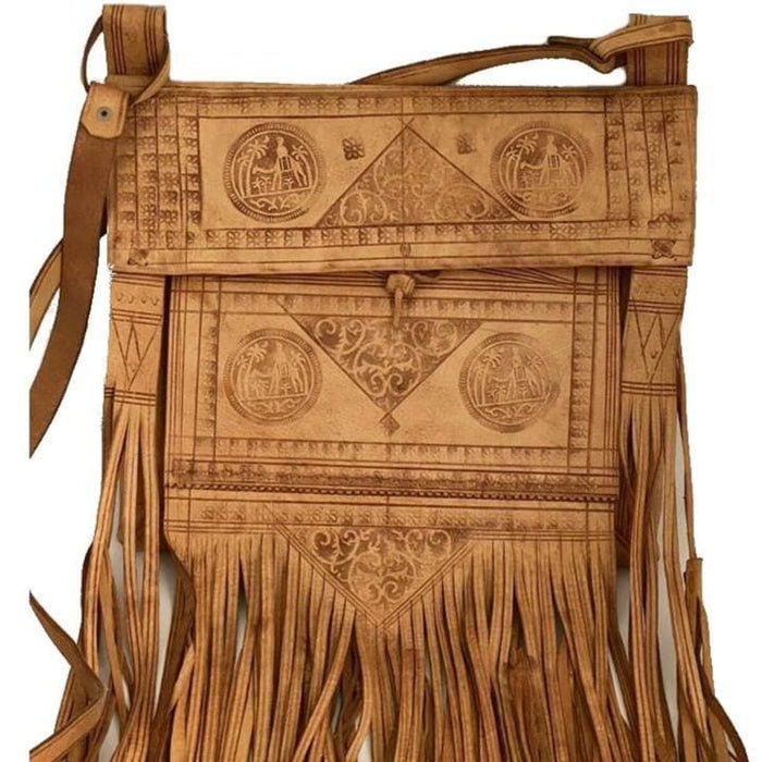 Tuareg Leather Messenger/Crossbody Bag - Tan - Embossed - Camel