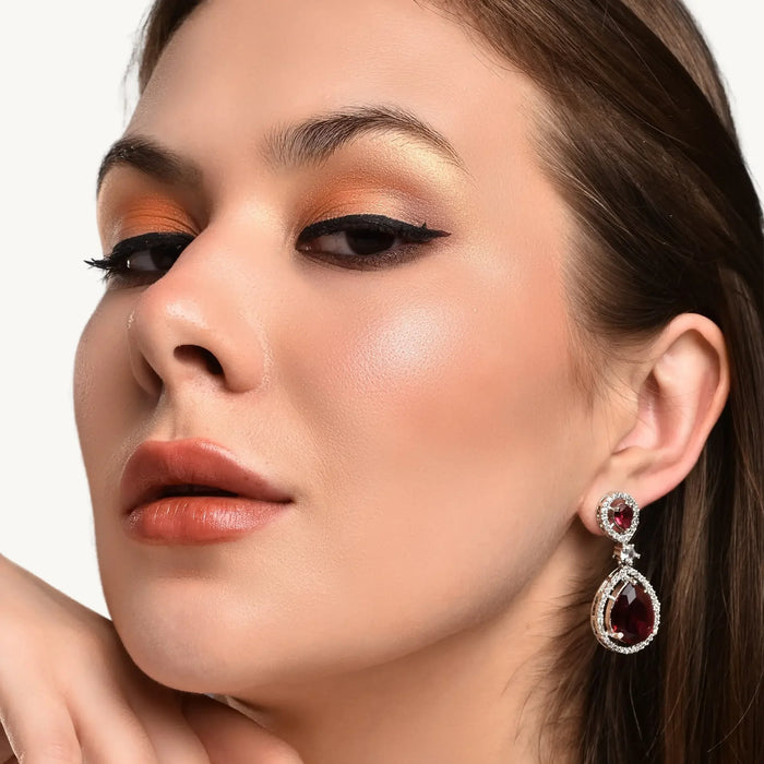 Fashion Stylish Red Earrings for Women & Girls | Elegant AD Cubic Zirconia Diamond Earrings | Trendy Dangle Earrings for Parties & Everyday Wear - BELARIC