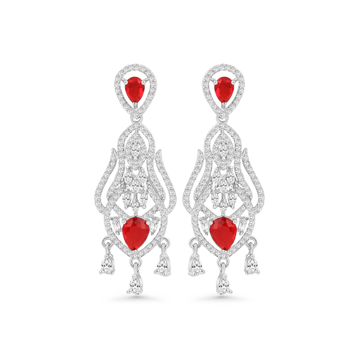 Red Stone Drop CZ Diamonds Earrings | Elegant Bridal & Party Wear Jewellery - BELARIC
