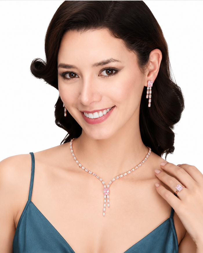 Rose gold jewellery set styled view - BELARIC